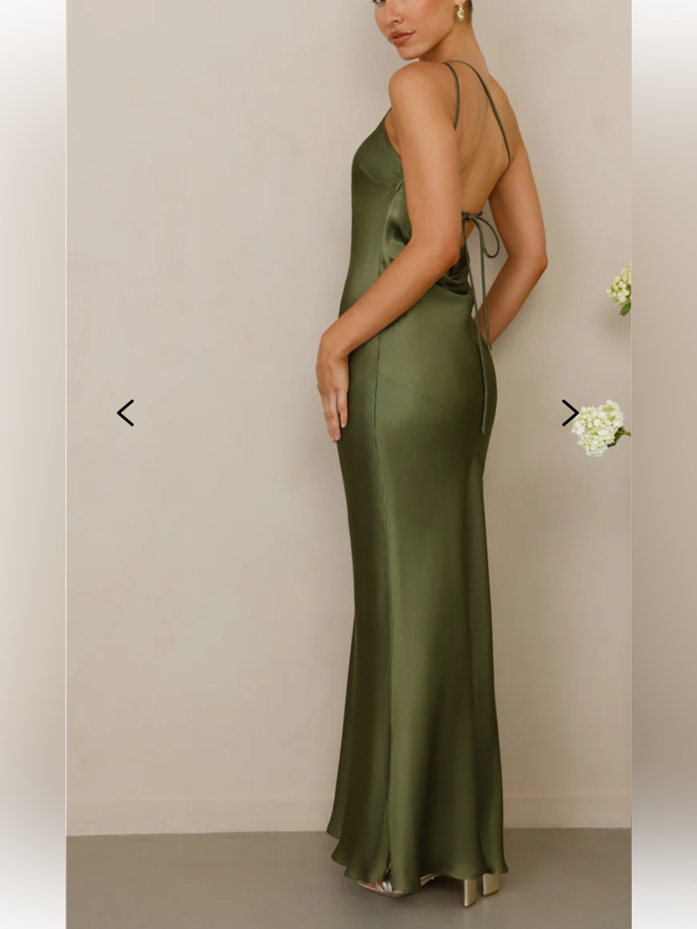 Hello Molly The Evangeline One Shoulder Satin Maxi Dress Olive - S - Picture 3 of 6